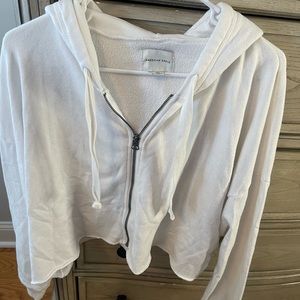 American Eagle white cropped zip up hoodie